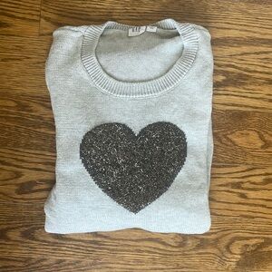 Gap Gray Metallic Heart Crewneck Pullover Sweater Size Small Grey Silver Cute